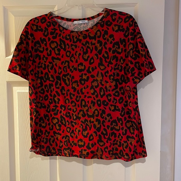 Zara Tops - Zara leopard print top in red orange and black in size small